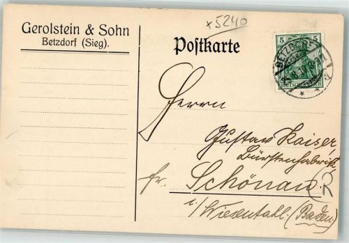 Betzdorf 1910 Schreiben der Firma Gerolstein & Sohn