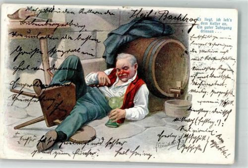 1905 Humor Wein Fässer Trinker Spruch CA Nr.8632