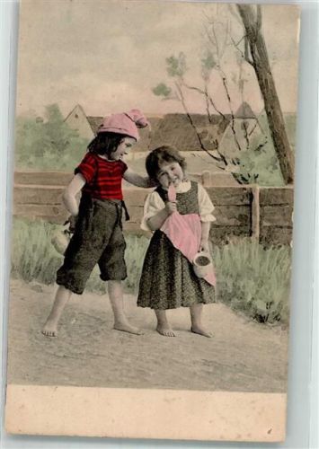 Zwei Kinder in landestypischer Kleidung Trachten Belgien 1908