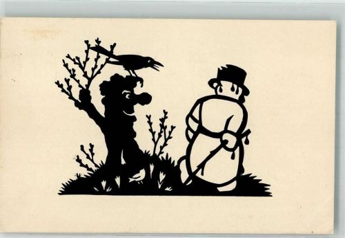 Schneemann Rabe Winter Ade Scherenschnitt