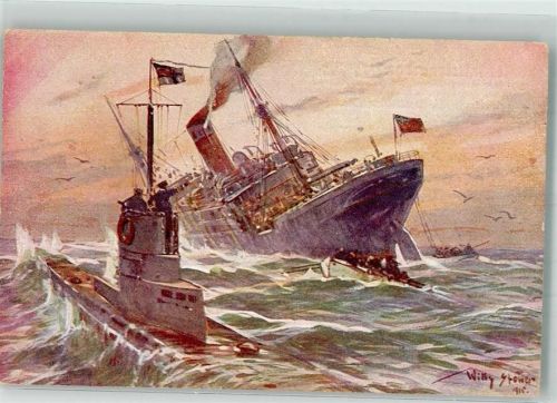 1915 Deutsches U-Boot versenkt englischen Handelsdampfer Marine WK I Kolonialkriegerdank