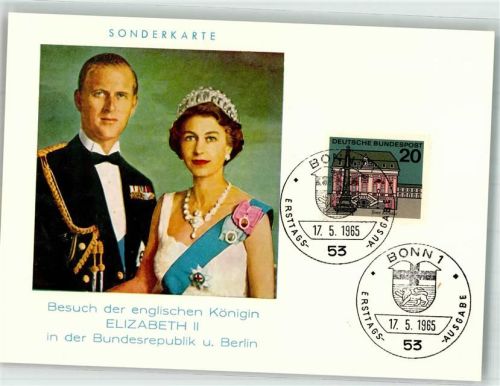 Bonn Besuch d. englischen Königin Elisabeth II Ersttags-Ausgabe 17.5.1965