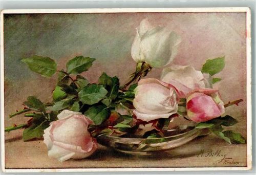 Stillleben Rosen Silberschale Verlag Rehn & Linzen Nr. 1717