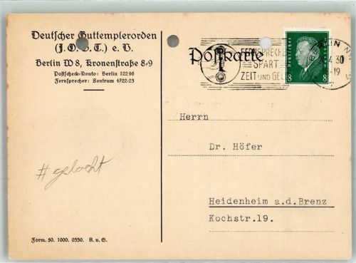 Berlin Mitte Deutscher Guttemplerorden gelocht