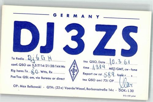 Voerde QSL Funkfrequenzkarte DJ 3 ZS Barbarastraße 14c