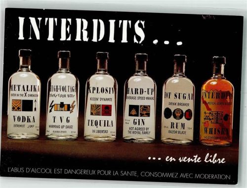 Le Castellet Comptoir Vasco Interdits...Fünf Flaschen Vodka TVG Tequila Gin Rum Whisky