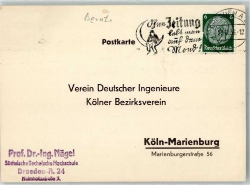 Köln Marienburg 202 1936 Verein Deutsche Ingenieure Einladung Festsitzung Geschäftskorrespondenz