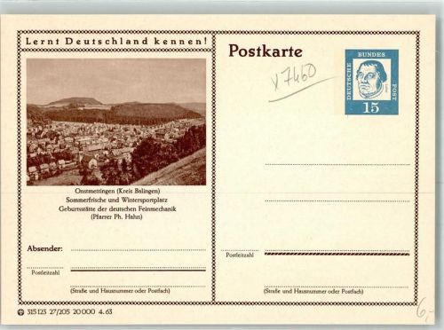 72458 W7470 Onstmettingen Ganzsache