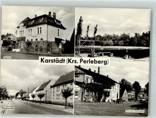 Karstädt 1062 Postamt Schwimmbad Hauptstrasse Gasthaus Konsum LKW