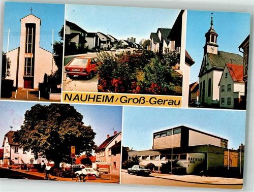 64569 W6085 Nauheim , Kr Groß-Gerau - St. Jakobus Kirche Ev. Kirche Rathaus VW Golf