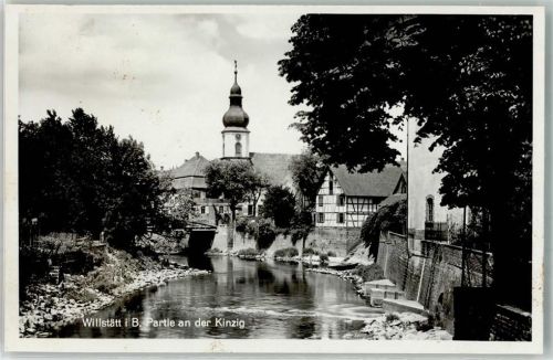 77731 W7608 Willstätt Gebrauchsspuren Kirche Partie an der Kinzig Foto AK