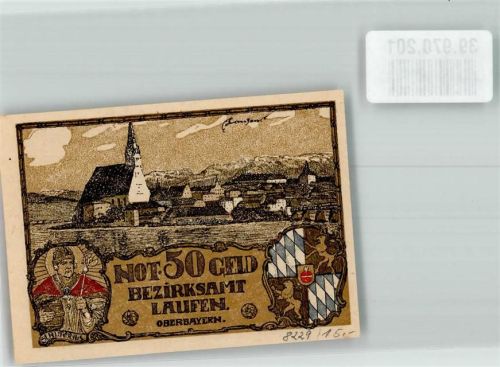 Laufen 1920 50 Pfennig Stiftskirche Der heilige Rupertus Wappen Bayern