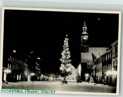 Lunzenau 1965 Winter Marktplatz Kirche