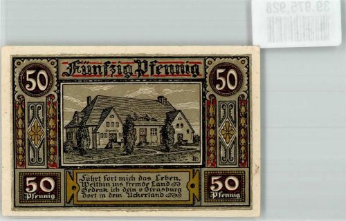Strasburg 1921 Gutschein über fünfzig Pfennig Jugendheim Stadtwappen
