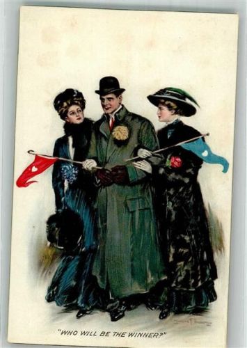 Eleganter Mann mit zwei Frauen im Arm Hutmode Muff Novitas 20451
