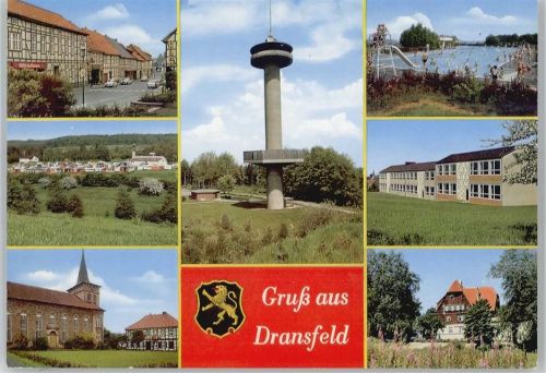 Dransfeld Ortspartie, Freibad, Kirche, Turmpartie, Schule