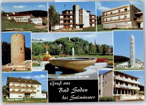 Bad Soden-Salmünster Haus Marion, Haus Rhönblick, Haus Birkenhof, Kirche, Brunnen König-Heinrich-Sprudel, Haus Berlin, Aussichtsturm Stolzenberg, Sälzerwald