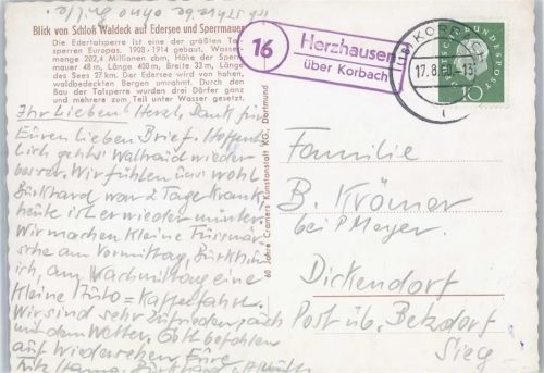 34516 W3546 Herzhausen b Korbach - Landpoststempel