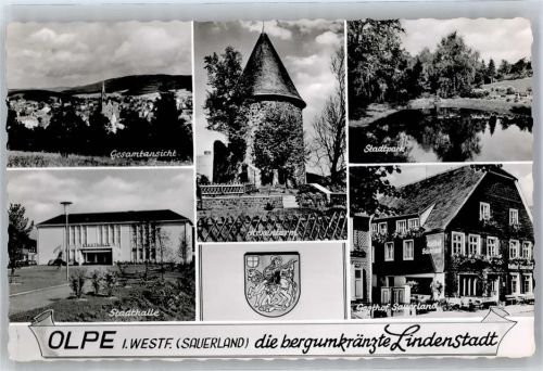 57462 W5960 Olpe , Biggesee - Stadtpark, Gasthof Sauerland, Stadthalle, Hexenturm, Wappen