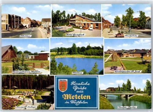 Metelen Schilden Hotel Hot Gauxbach Sendplatz Kindergarten St. Josef Feriengebiet Waldsee Minigolf Vechte-Partie Wappen AKU1