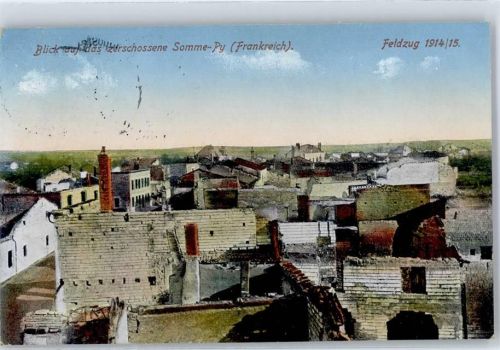 Sommepy-Tahure 1915 Feldzug 1914/15 Blick auf die zerschossene Stadt