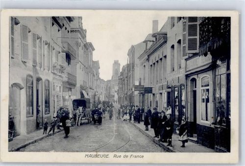 Maubeuge 1915 Rue de France Geschäft Kirche Feldpost WK I