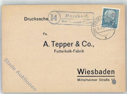 Morsbach Landpoststempel Bestellkarte Futterkalk-Fabrik A. Tepper