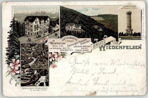 Bühlertal 1897 Friedrichsturm Gertelbach Wasserfälle Hotel Wiedenfelsen