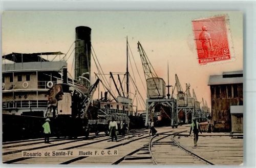 Rosario Muelle F.C.C.A. Frachter dampfbetriebene Verladekräne Eisenbahn
