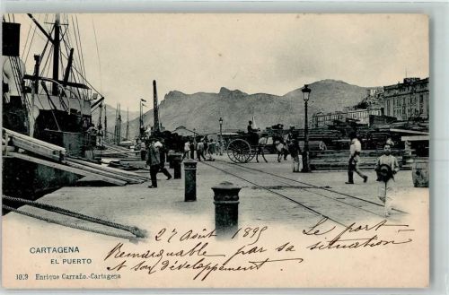 Cartagena 1898 - le Puerto Hafen Schiff Verladekran