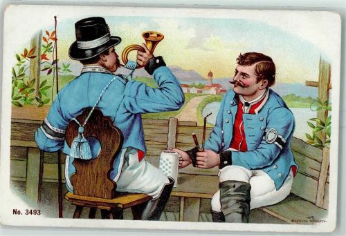1900 Postillione Posthorn Pfeife Bier AK