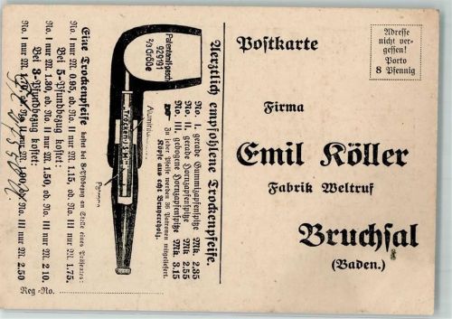 W7520 Bruchsal Shag Tabake Trockenpfeife Bestellkarte der Firma Emil Köller AK Tabakwerbung
