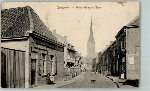 Izegem 1917 Kortrijksche Baan Kirche Kinder Hund Feldpost 185 Infanterie Div.
