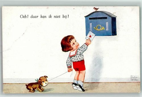 sign. John Wills AK Briefkasten Künstlerkarte