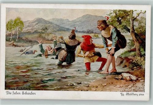 Die sieben Schwaben Fluss Hellebarde Hut sign. Gg. Mühlberg Serie 268 No.4539