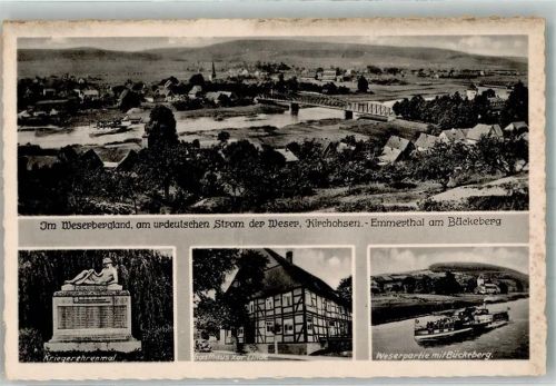31860 W3254 Kirchohsen Foto AK Kriegerdenkmal Gasthaus zur Linde Dampfschiff WK II