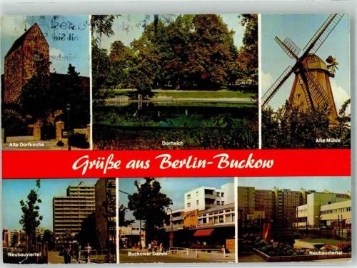 Buckow 1979 Windmühle Kirche Buckower Damm