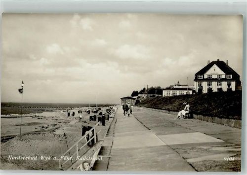 25938 W2270 Wyk auf Föhr Foto AK Der Südstrand mit Promenade Verlag Geyer & Co. 9104