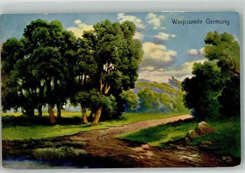 Worpswede 1908 sign. NvS Alte Bäume in einer Hügellandschaft Kunstgeschichte Worpswede