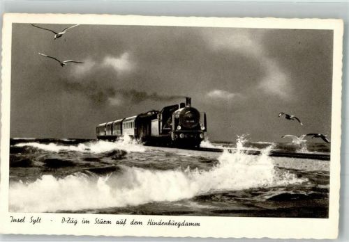 Morsum Dampflokomotive auf dem Hindenburgdamm im Sturm
