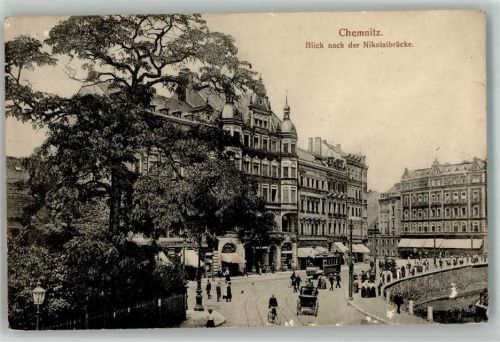Chemnitz 1908 Nikolaibrücke Straßenbahn
