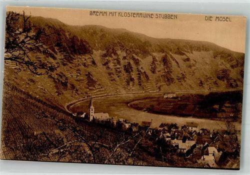 Bremm 1905 Panorama des Ortes mit Klosterruine Stubben Verlag Feist 3073