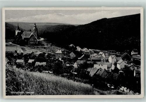Michelbach Panorama des Ortes mit Ev. Kirche und Wehrkirche Notopfermarke