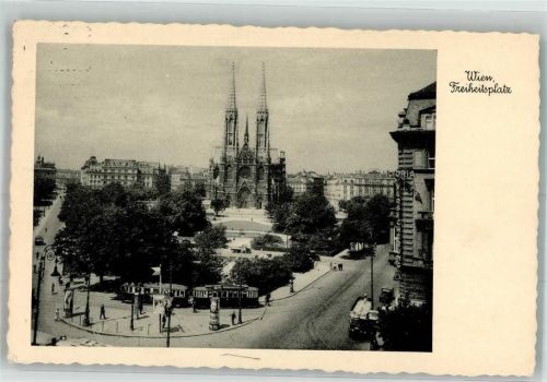 Wien 1924 Straßenbahn Litfaßsäule Kirche Freiheitsplatz
