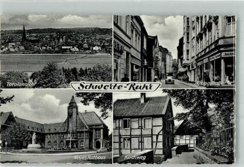 Schwerte 1958 Hüsingstrasse Mercedes Rathaus Kirchweg Bahnpost Hanau-kassel