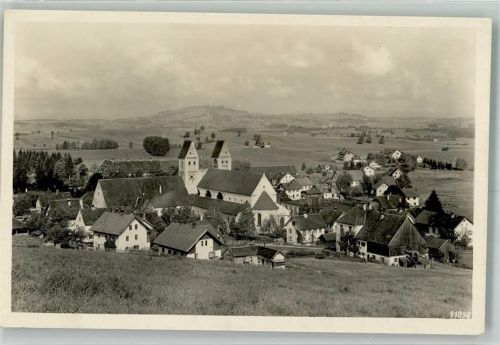 86989 W8924 Steingaden , Oberbay Foto AK Panorama des Ortes mit Stiftskirche St. Johannes Baptist Fotograf Bromberger