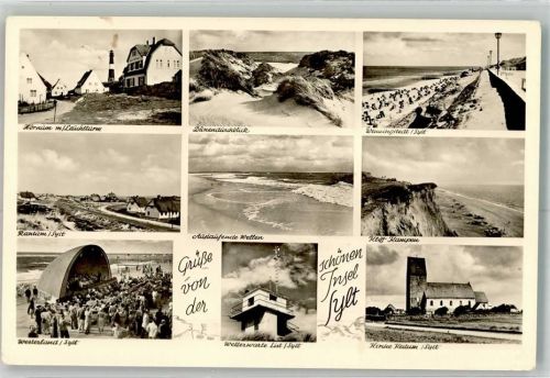 25992 W2282 List , Sylt Foto AK Insel Sylt Leuchtturm Kirche Keitum Wetterwarte List Schwimmbad Strand