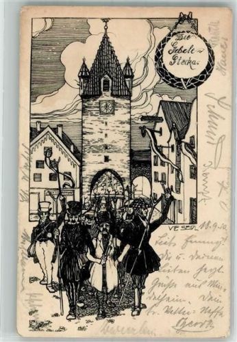 Mindelheim 1910 sign. Seidl, Ulf Die Gebele Stecka vor dem Oberen Tor Künstlerkarte Ort lt. Verlag