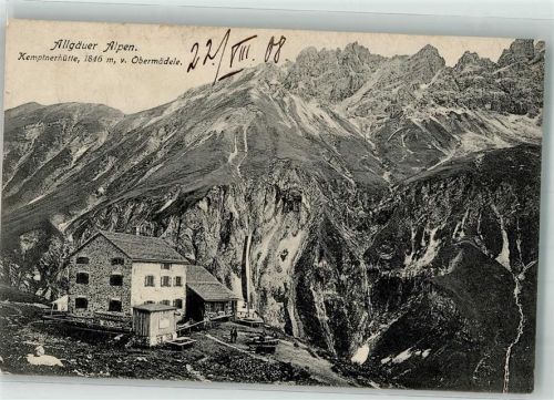 Kemptner Hütte 1908 Berghütte mit dem Obermädele Fotograf Rauch