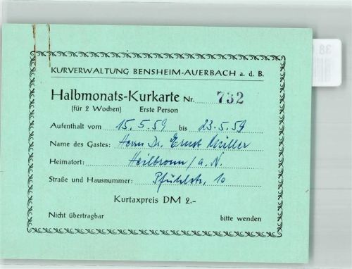 Auerbach Halbmonats-Kurkarte Pension Scherer